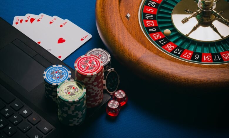 Roulette table poker chips and playing cards representing how to choose a safe online casino